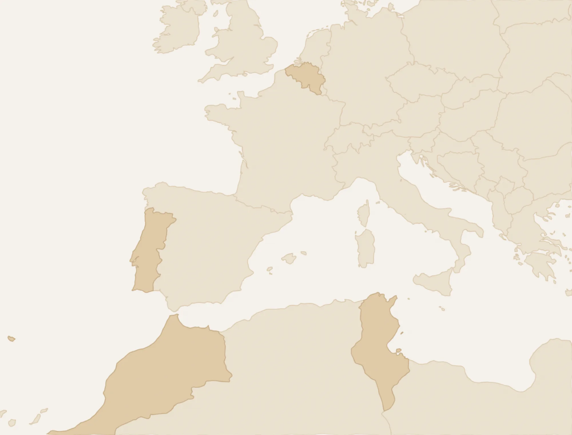 Carte de l'Europe de l'Ouest et du Maghreb